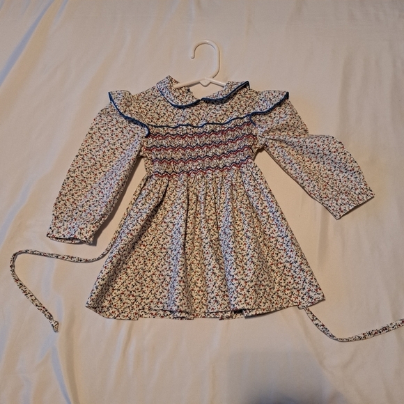 Polly Flinders girls size 3 smocked dress waist tie peter pan collar Vintage - Picture 1 of 4